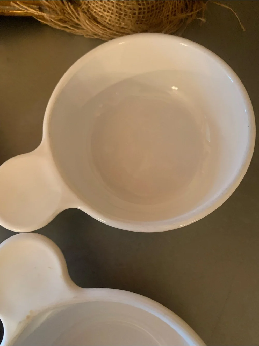 4 Corning Ware, SMALL grab it bowls with handles, can use in microwave.